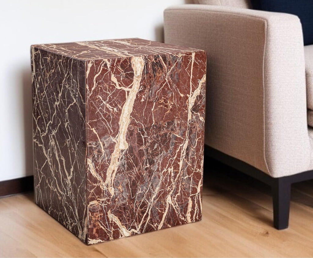 HomeRoots 20" Red Marble Square Block End Table