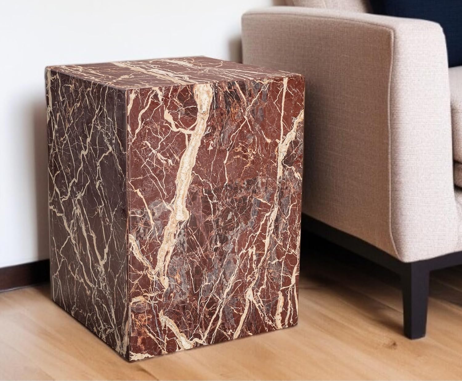 HomeRoots 20" Red Marble Square Block End Table