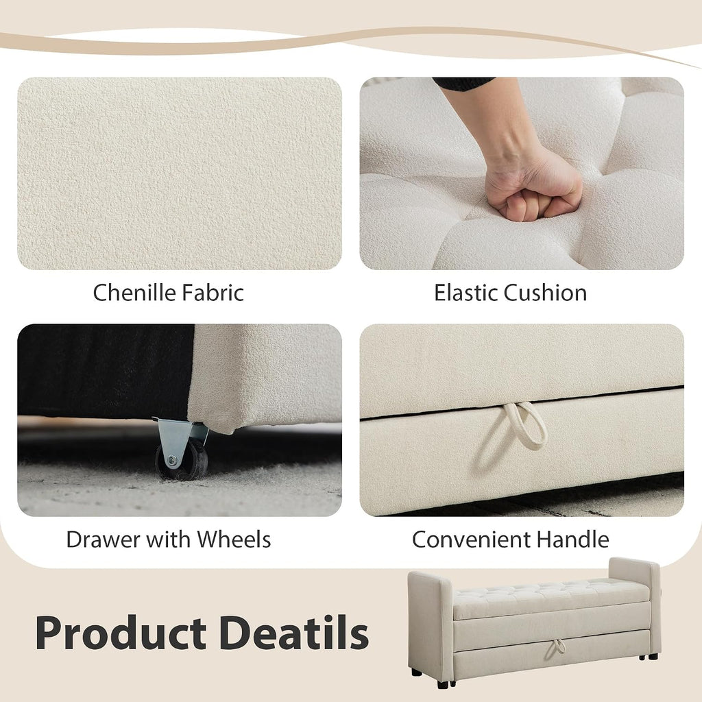 Chifee & Vingol 58.27" W Ottoman Bench with Double Storage Space, Upholstered End of Bed Storage Bench Entryway Shoe Benches,Beige