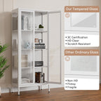 Polup Glass Display Cabinet with Glass Doors, White Curio Cabinet with 3 Side Tempered Glass, 66" Tall Bookcase Display Case for Collectibles, Metal Storage Cabinet for Living Room, Assemble Required