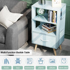 Aenuert Night Stand, Blue Nightstand with Drawer, Side Table with Open Storage, 3-Tier Modern End Table, Bedside Table for Small Space, Living Room, Bedroom