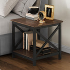 ChooChoo End Tables Set of 2, 24 Inch End Table with 2-Tier Storage Shelf, Side Table for Living Room, Wood Nightstand for Bedroom, Office, Painted Surface, Walnut