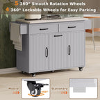 51" Rolling Kitchen Island with Tilt-Out Trash Cabinet & Drop Leaf | Tilt-Out Trash Cabinet, Drop Leaf Extension, Rolling Design, Kitchen Storage, 51 Inch Width