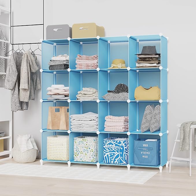 HOMIDEC Cube Storage Organizer 16-Cube Closet Organizer, Portable Closet Organizer Cubes Shelves for Clothes, Bedroom, Wardrobe, Kids Room, Bookshelf for Kids