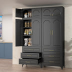 Polup Kitchen Pantry Cabinet with 3 Drawers, 90" Tall Metal Storage Cabinets with Doors and Shelves, Food Cupboards for Dining, Living Room, 16" D x 32" W x 90" H, Black, Assembly Required
