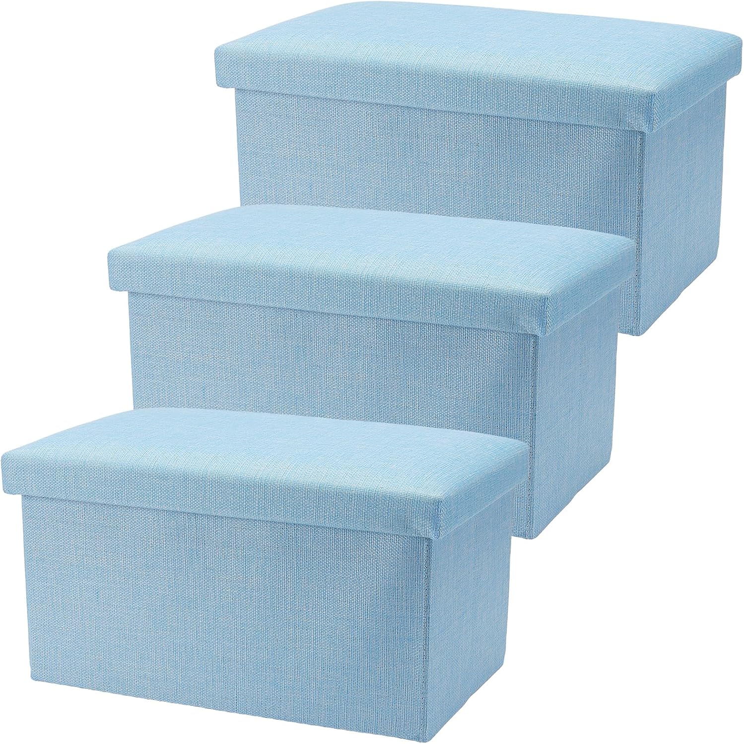 HOZEON 3 Pack 15.7 x 9.8 x 9.11 Inches Folding Storage Ottoman, Blue Rectangle Footrest Seat, Multifunctional Foot Stool for Living Room, Office, Traveling, Fishing, Camping