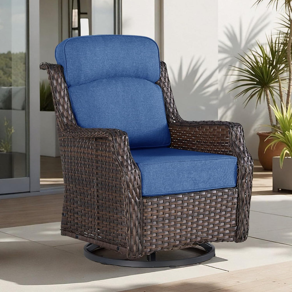 Outdoor Swivel Rocker Chair with 6" Thick Cushions | 6" ultra-thick cushions, 360° smooth swivel & rocking, ergonomic high back, rustproof frame, easy care