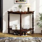 Giantex 42" Half Moon Console Table, 2-Tier Semi-Circle Entryway Table with Storage Shelf & Carved Rubber Wood Legs, Vintage Round Curved Sofa Tables for Living Room, Hallway, Entrance