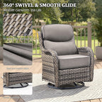 Luxury Swivel Rocker Chairs Fire Pit Set with 6" Thick Cushion 7 piece Wicker Outdoor Patio Chair with Sofa and Ottoman,Comfortable High Back Outdoor Patio Furniture Set - Gery | Gery