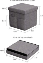 Set of 2 Ottomans with Storage Pockets - 15-Inch Folding Foot Rests or Storage Organizers for Bedroom, Living Room, or Dorm by Lavish Home (Gray)