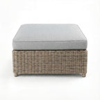 Martha Stewart Lily Pond Rattan Wicker Indoor-Outdoor Patio Ottoman in Weathered Gray with 4" Gray Olefin Cushion, Steel Frame and Zippered Removable Cushion Cover