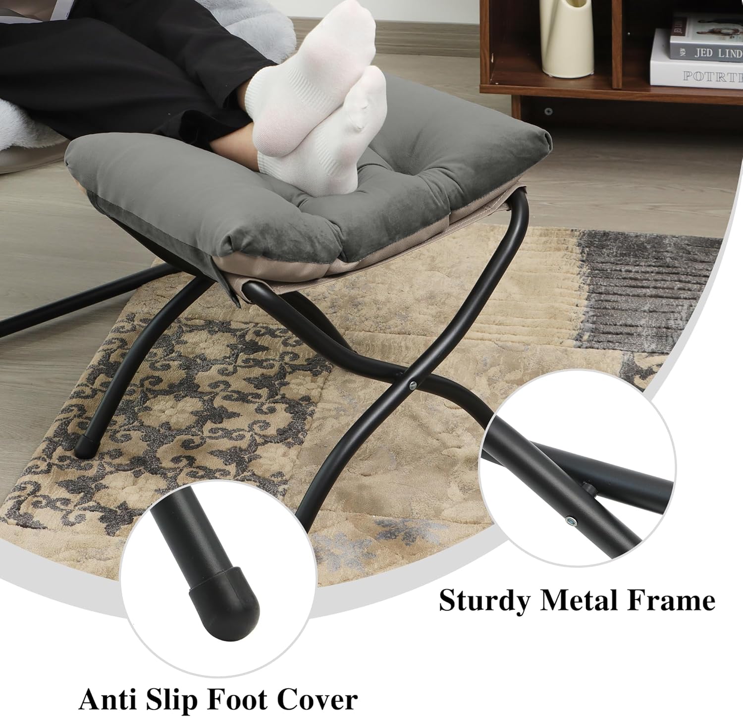 15"(H) Folding Ottoman, Set of 2, Foldable Footrest Stool, Small Foot Stool for Couch, Collapsible Foot Rest Ottoman for Sofa, Accent Padded Ottomans for Living Room, Bedroom, Dark Grey