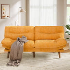 Pipishell Futon Sofa Bed, Modern 66" Futon Couch Convertible to Bed & Lounger, Compact Size, Corduroy Loveseat, Durable Construction - Fits Small Spaces, Apartments,Study Room (Yellow, 66 Inch)