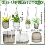 Maxcheck 4 Pcs Self Watering Hanging Planters Indoor Gift 6.5'' 4.5'' Hanging Flower Pots Baskets Outdoor Self Watering Plant with 3hooks Drainage Holes for Home(Grey,Clear)