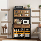 GarveeHome 66" Tall Pantry Cabinet with Power Outlet & LED Light, Kitchen Pantry Storage Cabinets with Countertop, Large Kitchen Hutch with Storage Drawers & Water Ripple Acrylic Panel Cabinet Door