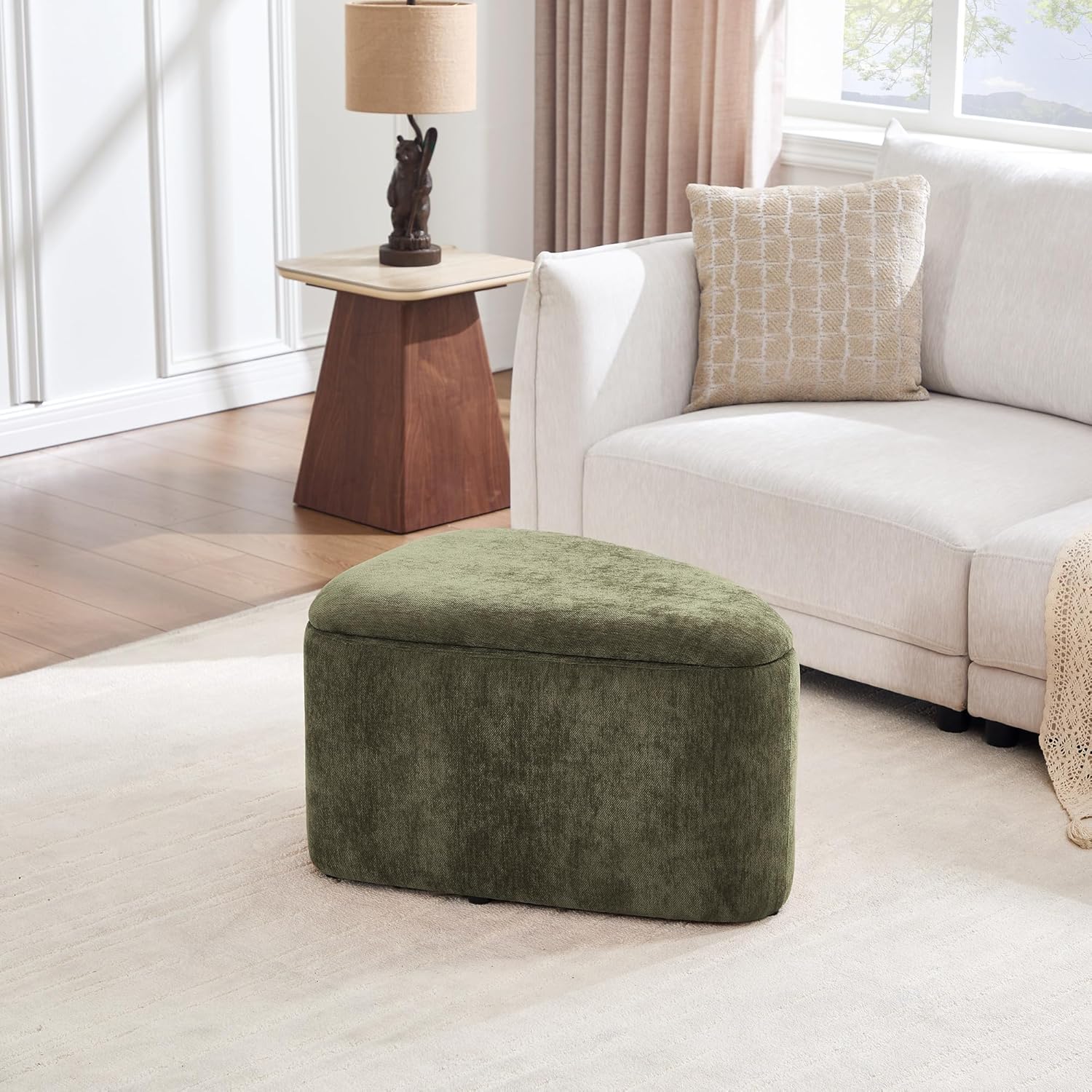 ONEVOG Storage Ottoman with Removable Lid, Modern Multifunctional Chenille Upholstered Footrest Stool for Couch, Modern Stool for Living Room, Bedroom, Dorm, Vanity, Green