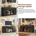 70” Large Buffet Sideboard Cabinet w/4 Drawer,Farmhouse Coffee Bar Cabinet Buffet with Storage,Sliding Door,Long Kitchen Buffet Table,Kitchen Sideboard Cabinet,Credenza for Dining Room,Black
