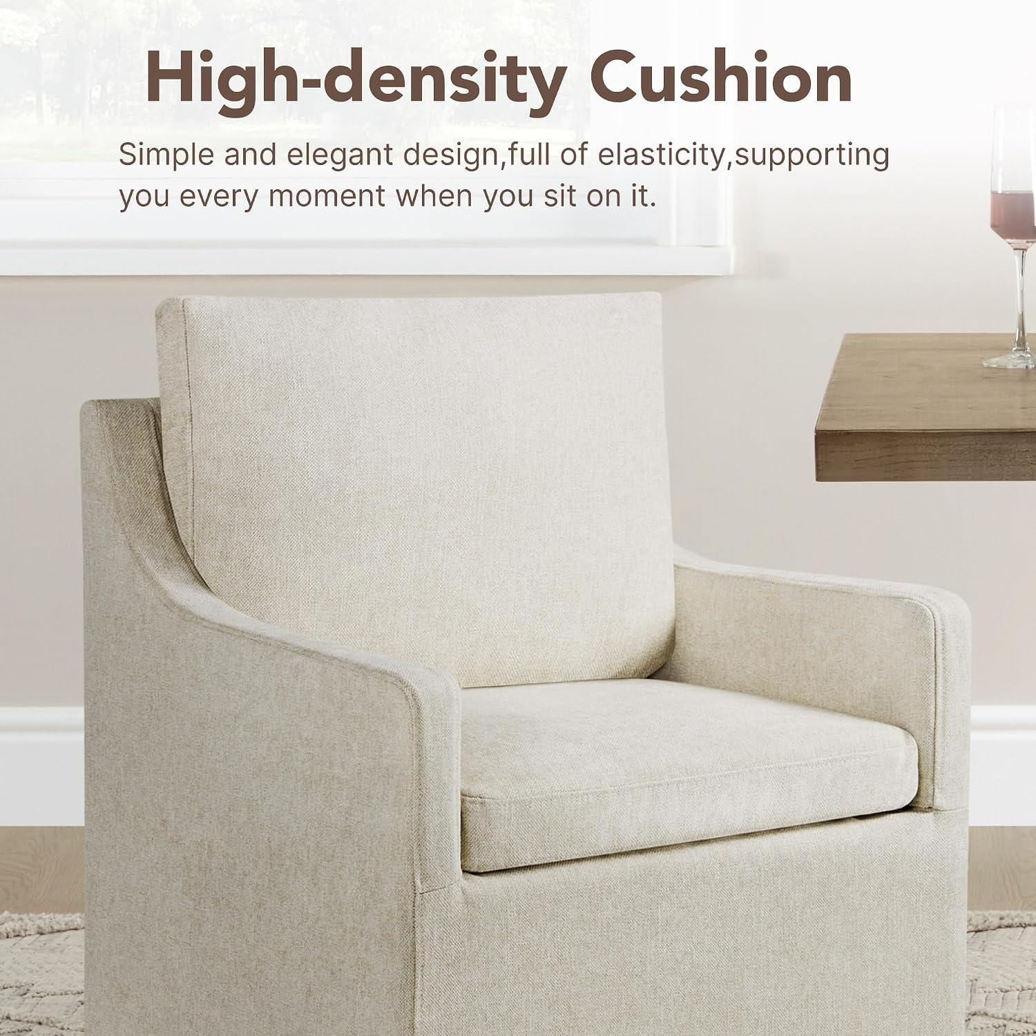 KISLOT Upholstered Dining Chairs Set of 4 with Washable Cover, Oatmeal | Modern Rolling Dining Room Chairs with Casters, Hidden Storage Seat, Linen Look Fabric, Padded Kitchen Accent Chairs