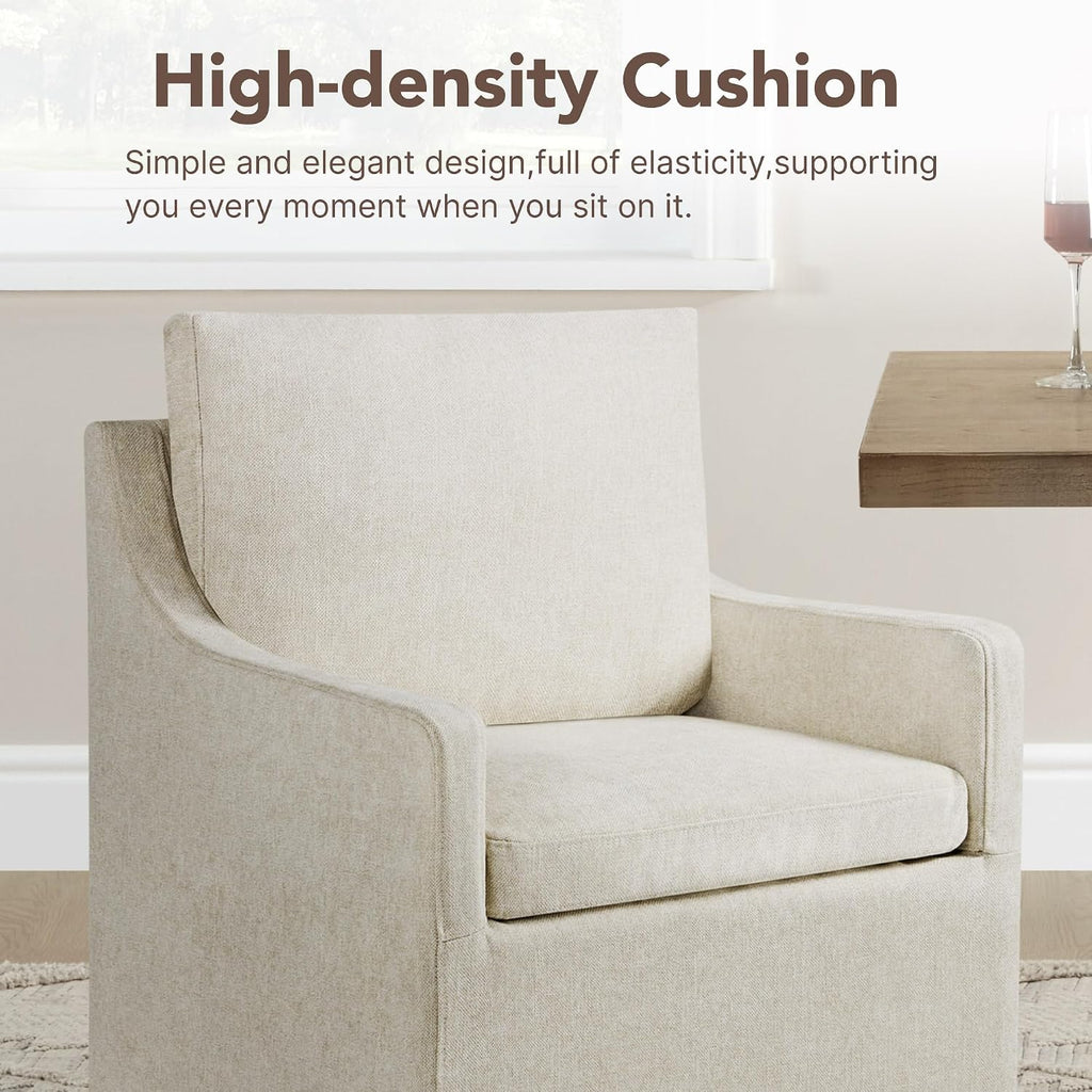 KISLOT Upholstered Dining Chairs Set of 1 with Washable Cover, Oatmeal | Modern Rolling Dining Room Chairs with Casters, Hidden Storage Seat, Linen Look Fabric, Padded Kitchen Accent Chairs