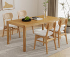 Shunzhi Rattan Dining Chairs Set of 4, Upholstered Farmhouse Dining Room Chairs with Back, Mid Century Modern Kitchen Chairs, Wooden Boho Side Chair for Restaurant, White Sherpa