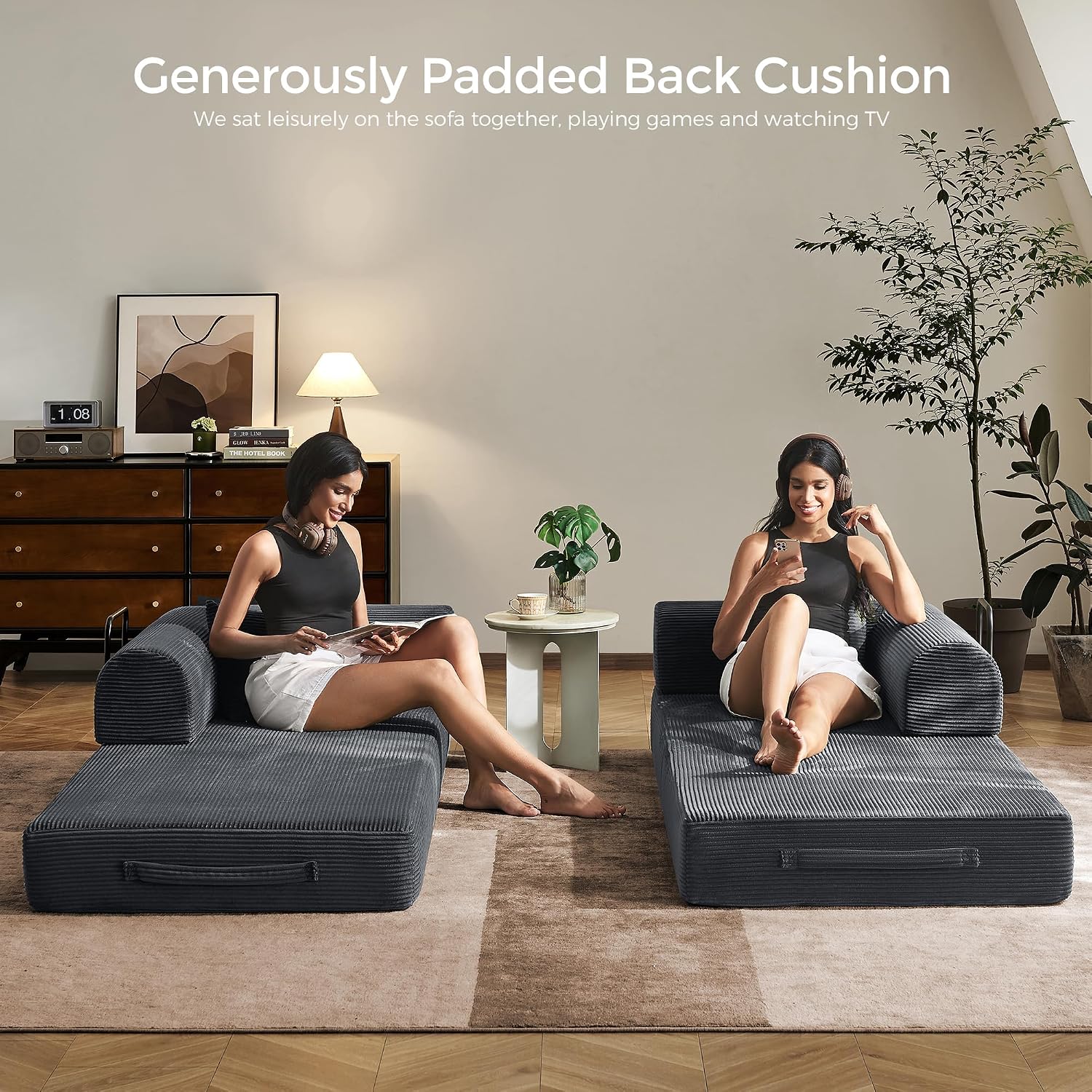 79" Convertible Futon Sofa Bed, Couch for Living Room | Dark Gray | Folding Corduroy Sleeper Sofa, Modular Futon Couch with Fixed-Shape Frame, Pull Out Couch No Assembly