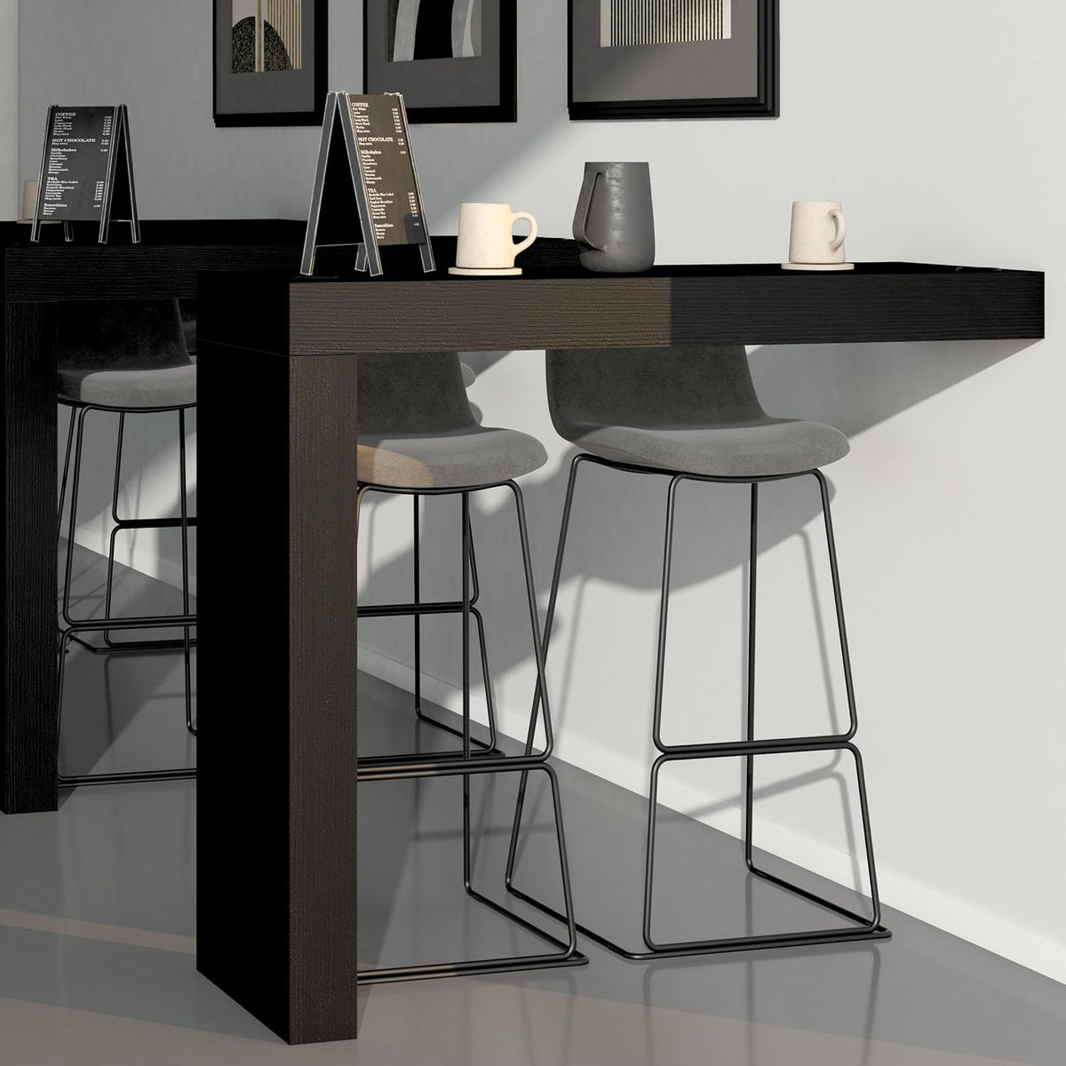 Mobili Fiver Evolution Tall Kitchen Bar Table Made in Italy | Space Saving, Wall-Mounted Counter Height Table for 2 | Breakfast Bar Table Top w/Cable Holder | Rustic Oak | 47,2 in x 15,7" in