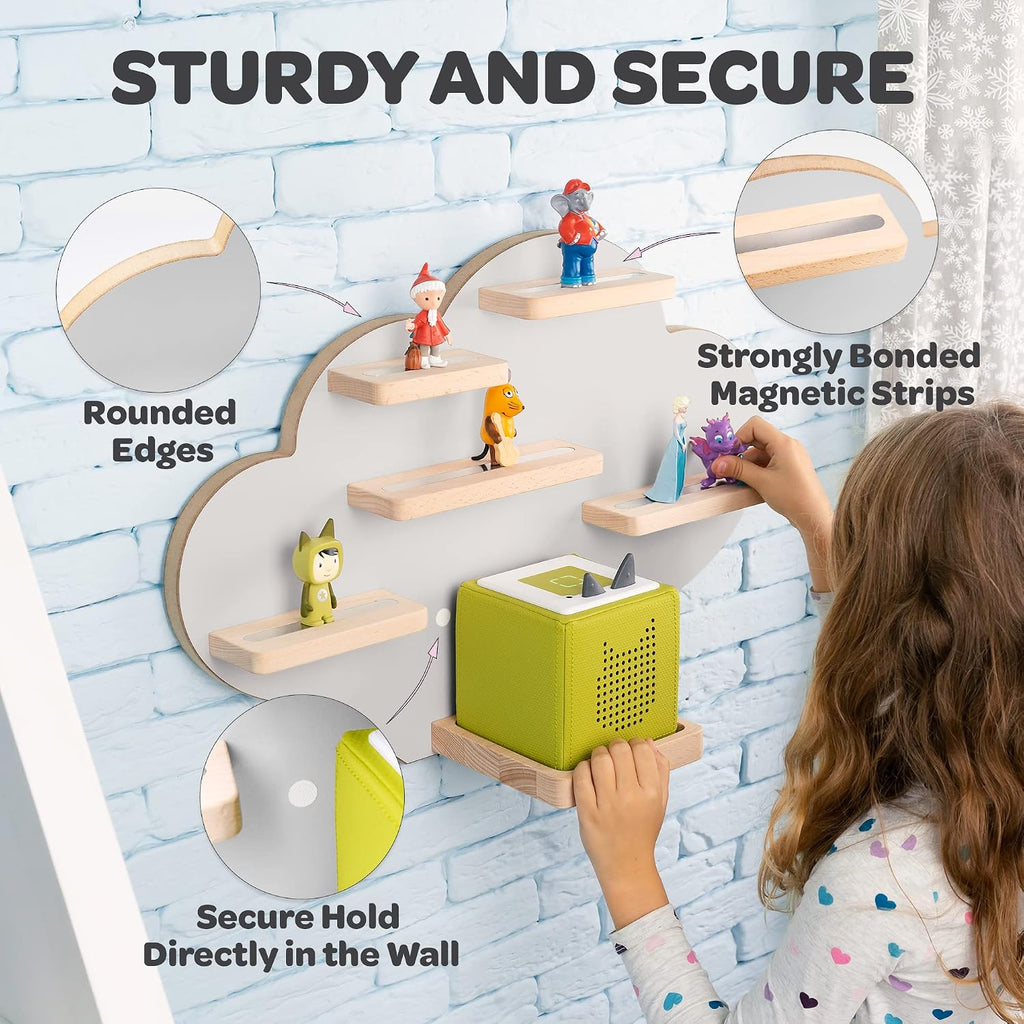 Cloud Shelf for Tonie Box and Tonies (up to 20 Figures) - Magnetic Wall Mount Storage Organizer Display Stand