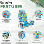 2Pk Aluminum Extra Wide 5-Position Lay Flat Folding Backpack Beach Chairs for Adults, with Cooler Bag, Cup&Phone Holder, Towel Bar for Outdoor Lawn Picnic Sport, Portable Camping Chairs,Tropical Print