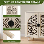 Boho Sideboard Buffet Cabinet, Decorative Storage Cabinet with Doors and Shelves, Wood Entryway Cabinet with Hollow Carving Design for Living Room, Kitchen,Hallway, Natural Wood