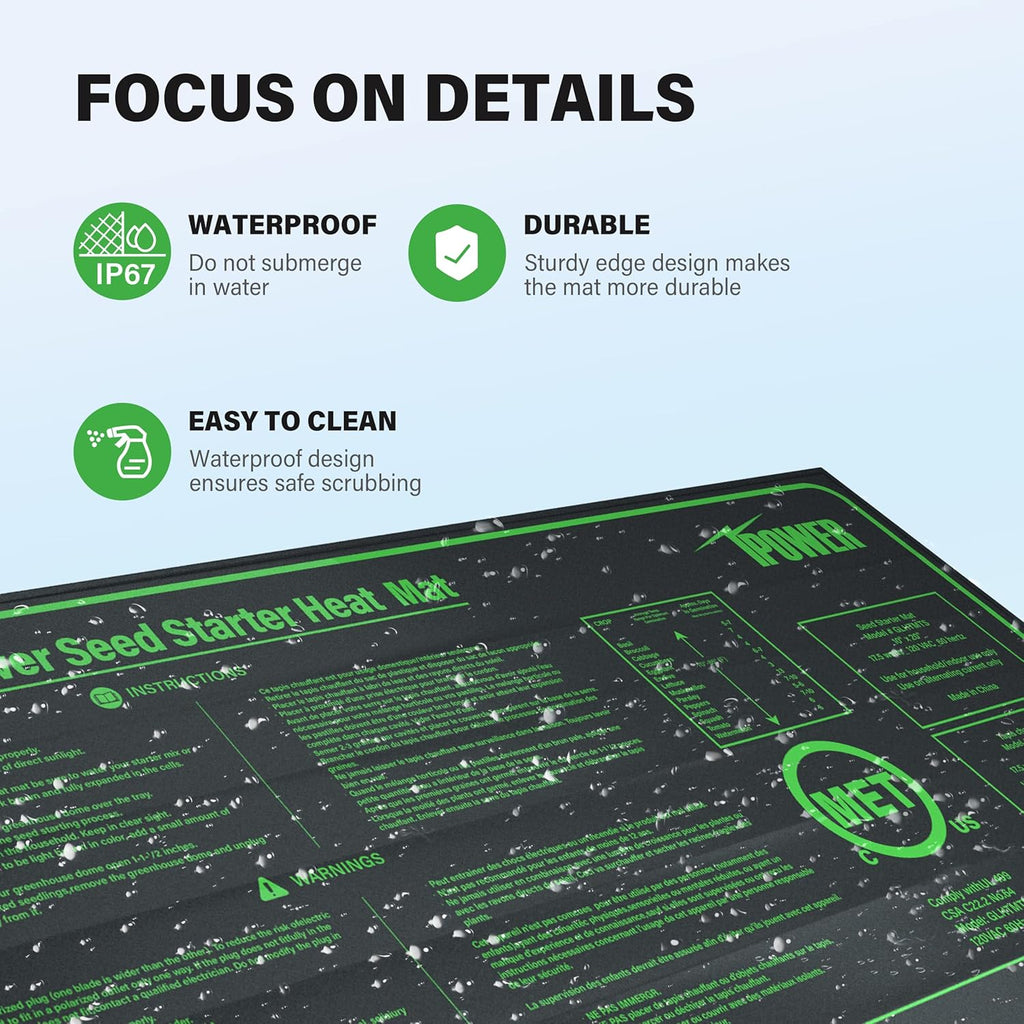 iPower 10" x 20" Waterproof Durable Seedling Heat Mat Warm Hydroponic Plant for Indoor Gardening Germination Starting, 2 Pack