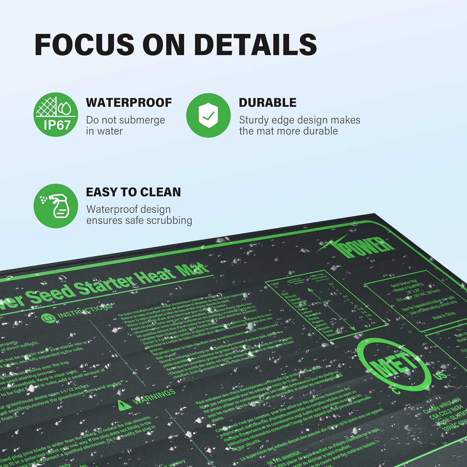 iPower 10" x 20" Waterproof Durable Seedling Heat Mat Warm Hydroponic Plant for Indoor Gardening Germination Starting, 2 Pack