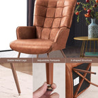 Kosydown PU Leather Wingback Accent Chair with High Back & Tufting, Brown | Comfortable single seating high back armchair with elegant tufted leather for living room, bedroom, office & reading room.