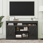 FansaFurn Farmhouse TV Stand for 65+ Inch TV | 34" Entertainment Center with Sliding Barn Doors, Rustic Wood Storage Cabinet for Living Room, Bedroom, Black