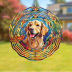 Golden Retriever Wind Spinner Pet Dog Memorial Gifts 3D Aluminum Metal Kinetic Hanging Wind Sculpture Spinners for Yard and Garden Indoor Outdoor Window Garden Decoration 8 Inch (Golden Retriever 1)