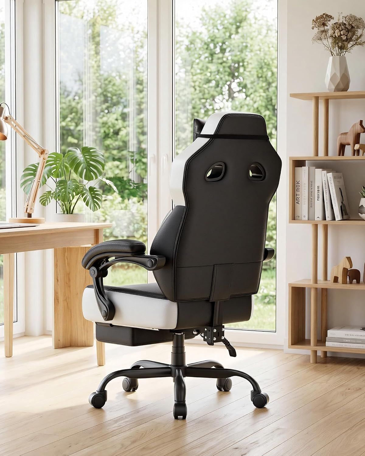 GTPLAYER Big & Tall Gaming Chair, Wide Seat with Footrest, Jet Black | Ergonomic High Back Computer Desk Chair for Adults, Comfort Padded Seat with Lumbar Support Armrests Recliner for Office/Home