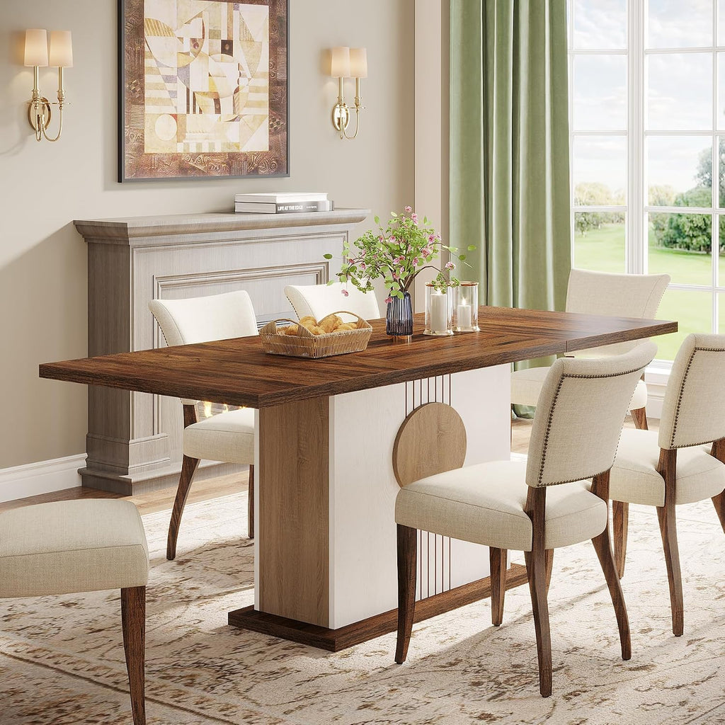 Tribesigns 55" Rectangular Dining Table for 4 to 6 People, Farmhouse Wood Dinner Table for Kitchen, Dining Room & Living Room, Oak Brown & White