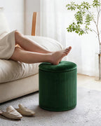 LITZFUR Round Ottoman with Storage, Velvet Foot Rest Stool, Green | Versatile Upholstered Vanity Stool, Padded Folding Storage Ottoman for Living Room, Bedroom and Dorm