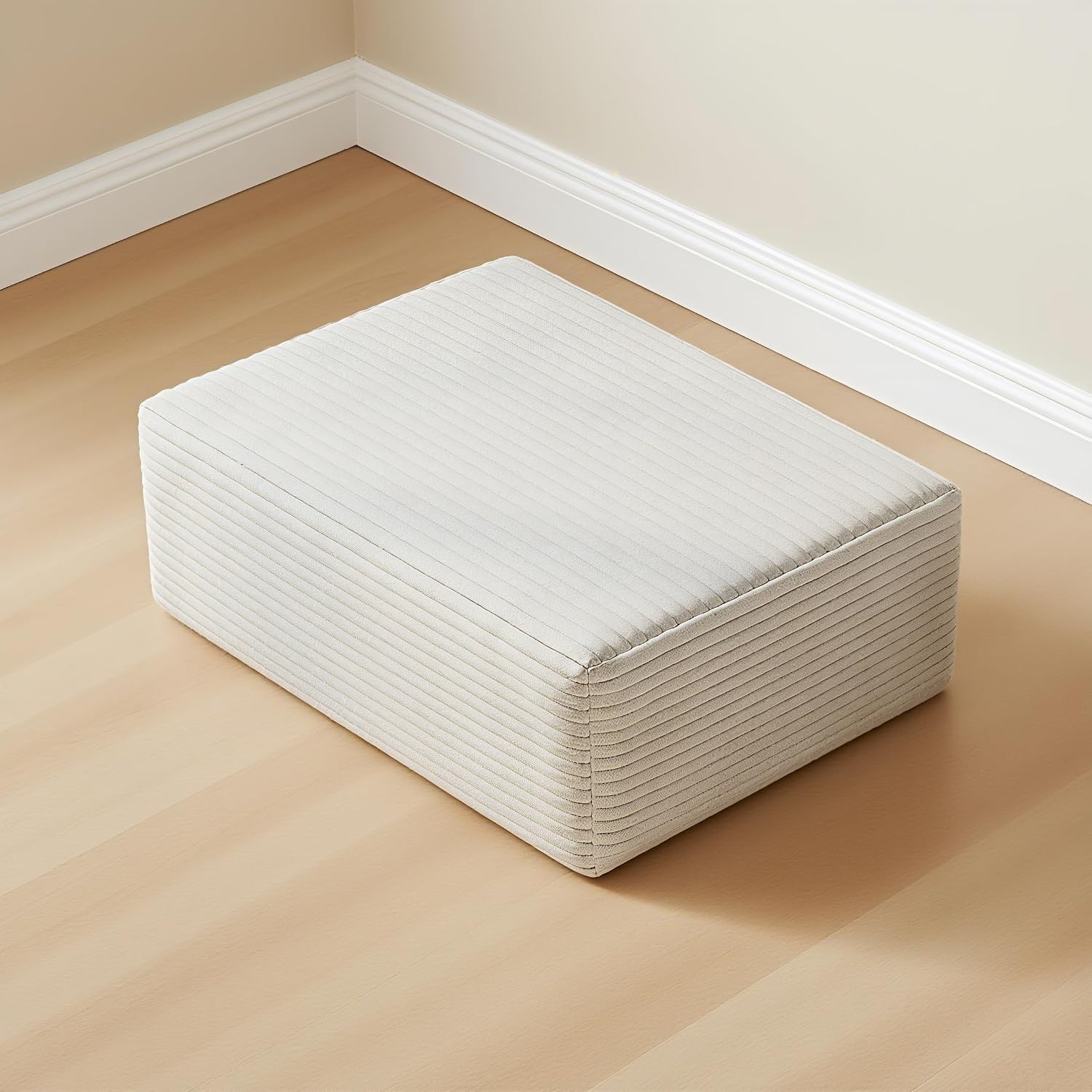 37.4" Plush Corduroy Ottoman, Upholstered Cloud Ottoman for Couch in a Box, Modular Sectional Couches for Living Room, Compressed Memory Foam, No Assembly Require, White