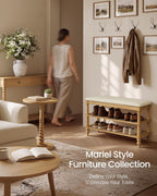 VASAGLE Mariel Collection - Shoe Bench, Wooden Entryway Bench with Padded Seat, 2-Tier Shoe Storage Rack, 31.5 x 11.6 x 19.7 inches, for Entryway and Bedroom, Natural Brown ULSB180K101S