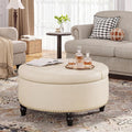 FiveWillowise 31.5" Large Round Ottoman with Storage Circular,Cream White | Leather Coffee Table with Lift Top,Modern Upholstered Button Tufted Footrest Stool Solid Wood Legs for Living Room,Bedroom