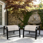 Patio Outdoor Footstool 2 Set, Sturdy Textile Stackable Ottoman Small Seat for Garden Beige