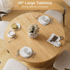 HOMMPA 48'' Round Dining Table for 4-6 Kitchen Table Circle Dinner Table with Wood Strip Base for Kitchen Dining Living Room Natural
