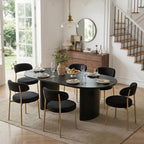 Black Boucle Dining Chair Set of 4, Modern Oval Upholstered Dining Chairs with Curved Back and Metal Leg for Dining Room,Restaurant,Kitchen Island(Gold Leg)