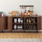 ONBRILL 63" Sideboard Buffet Cabinet, Sliding Door/Adjustable Shelf, Walnut