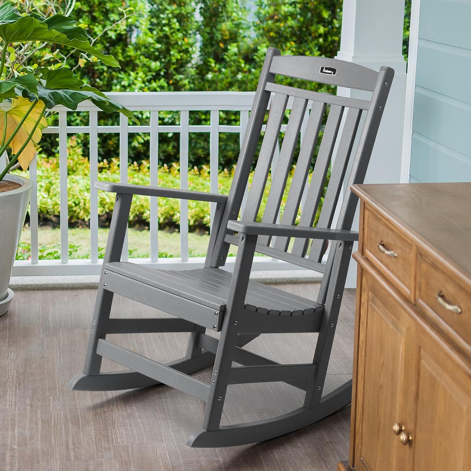 FUNBERRY Oversized Outdoor Rocking Chair, Poly Lumber Rocker, Patio Rockers | HDPE All Weather, High Back, No Rot or Rust or Crack, UV Fade Shield, Easy-Clean for Patio Garden Outside