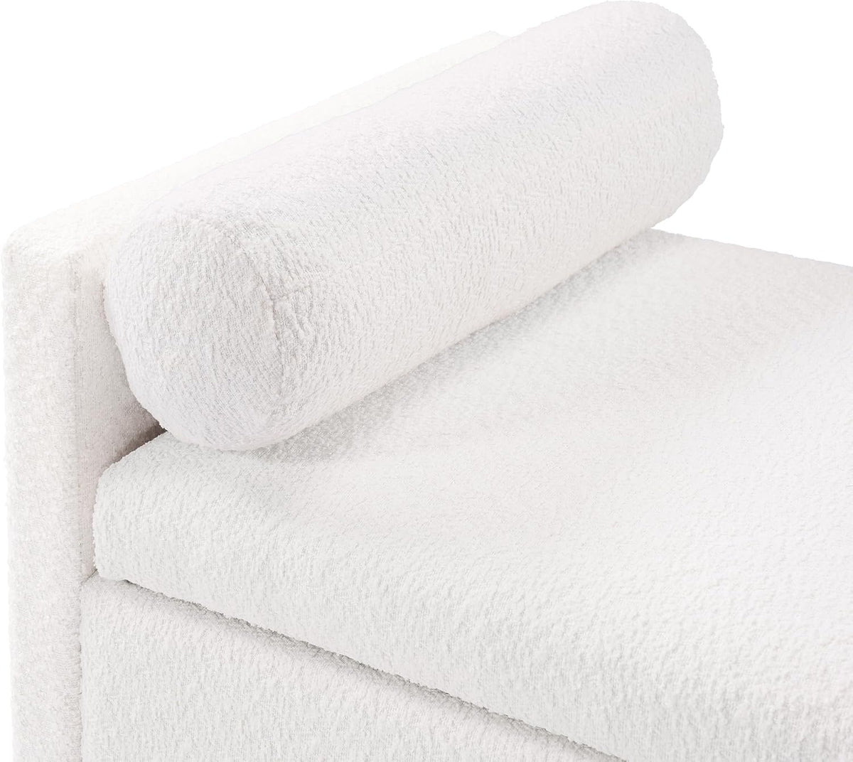 Merax Boucle Upholstered Storage Bench 50.8" End of Bed Bench with 2 Round Pillows & Solid Wood Legs, Ample Hidden Storage Space, Ottoman for Entryway Bedroom, Ivory