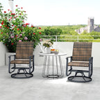 Outsunny Patio Glider Chair Set of 2, Wicker Rattan Outdoor Swivel Chair with Steel Frame, High Back, Armrests, Porch Glider with Adjustable Foot Pads for Garden, Lawn, Backyard, Brown