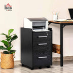 HOMCOM 3 Drawer File Cabinet Office Storage Lock, Wheels, Letter/A4, Black | Edged Top, Small Office Storage