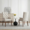Farmhouse Upholstered Dining Chair Set of 2 with Arms & Nailhead Trim, Tufted Chenille Kitchen Chairs with Solid Wood Legs, Accent Chair for Dining Room, Living Room & Bedroom, Beige