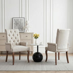 Farmhouse Upholstered Dining Chair Set of 2 with Arms & Nailhead Trim, Tufted Chenille Kitchen Chairs with Solid Wood Legs, Accent Chair for Dining Room, Living Room & Bedroom, Beige
